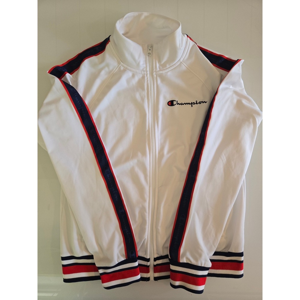 Champion White Track Jacket Side Tape Logo Full Zip Women Small S J4352